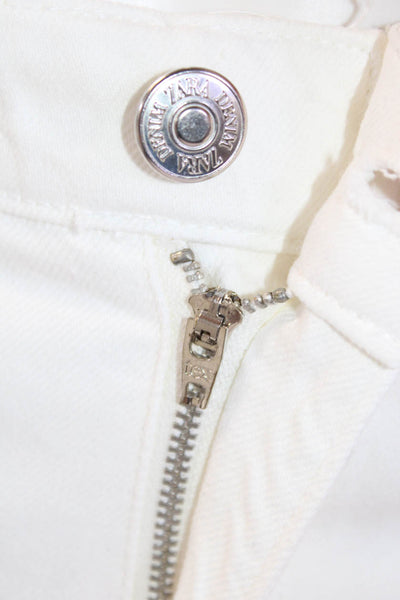 Zara Women White Cropped Pants Mid Rise Button Fly Size 2