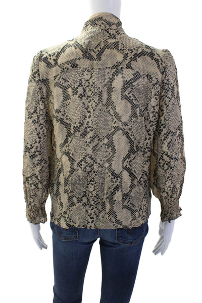 Zara Women Beige Animal Print Viscose High Neck Button-Up Blouse Size XS