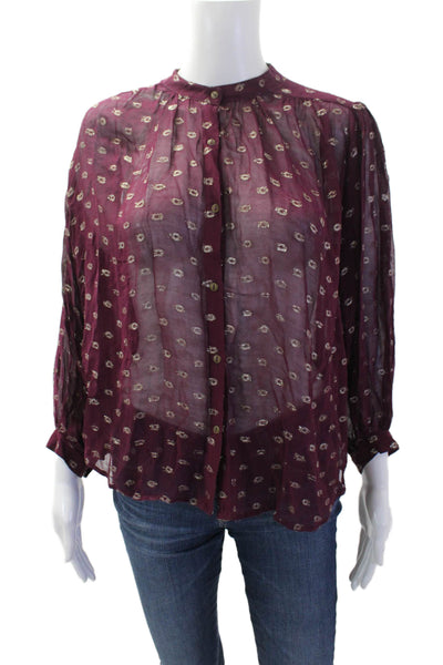 Moulinette Soeurs Anthropologie Women Purple High Neck Button-Up Blouse Size XS