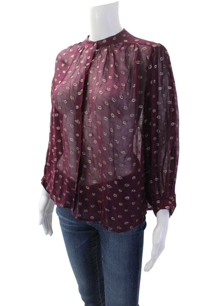 Moulinette Soeurs Anthropologie Women Purple High Neck Button-Up Blouse Size XS