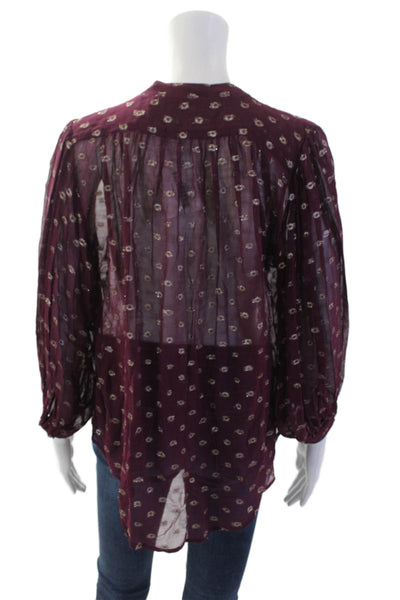 Moulinette Soeurs Anthropologie Women Purple High Neck Button-Up Blouse Size XS