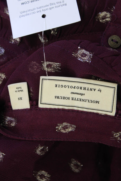 Moulinette Soeurs Anthropologie Women Purple High Neck Button-Up Blouse Size XS