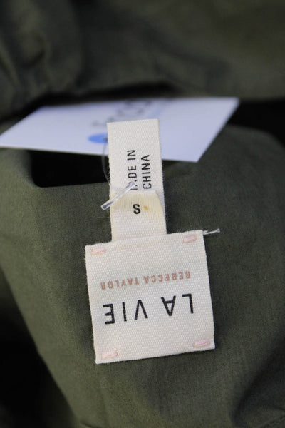 La Vie Women Green Cotton Square Neck 3/4 Sleeve Army Zip Blouse Size S