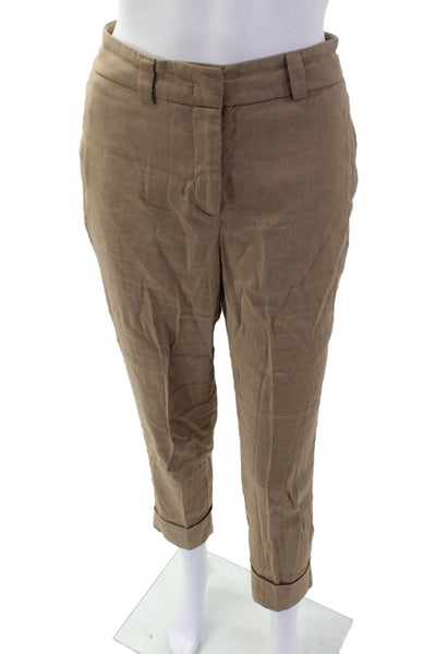 Peserico Womens Ankle Cropped Khakis Beige Hook & Eye Size 40