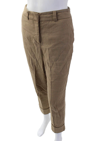 Peserico Womens Ankle Cropped Khakis Beige Hook & Eye Size 40