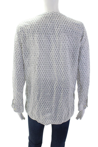 J Crew Women Floral Cotton-Blend Tunic Blouse White Long Sleeve Size 4