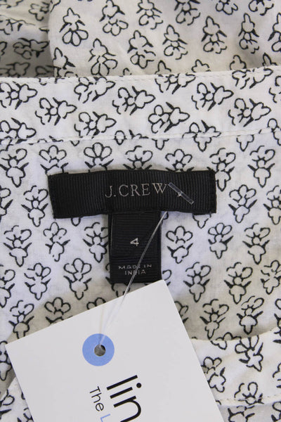 J Crew Women Floral Cotton-Blend Tunic Blouse White Long Sleeve Size 4
