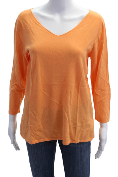 J. Mclaughlin Womens Basic V-Neck 3/4 Sleeve Orange T-Shirt Size M