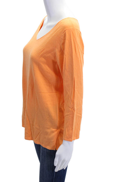J. Mclaughlin Womens Basic V-Neck 3/4 Sleeve Orange T-Shirt Size M