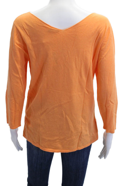 J. Mclaughlin Womens Basic V-Neck 3/4 Sleeve Orange T-Shirt Size M