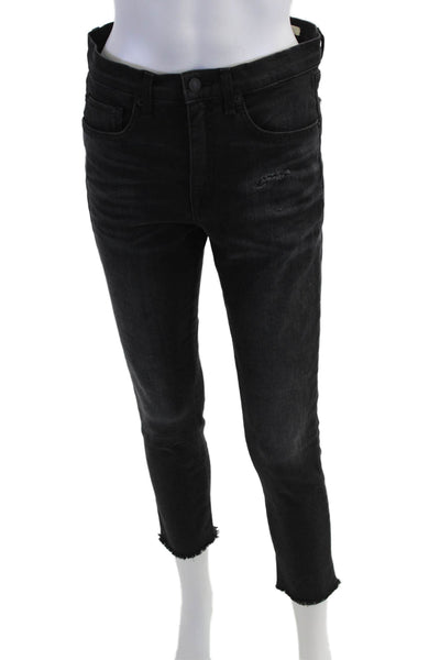 Nili Lotan Women Ankle Cropped Skinny Mid-Rise Black Jeans Size 27