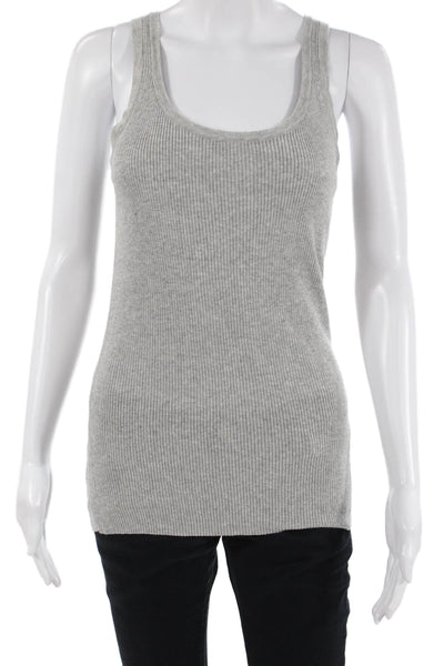 Michael Kors Women Gray Ribbed Tunic Tank Top Round Neck Viscose Size M