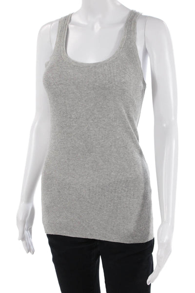 Michael Kors Women Gray Ribbed Tunic Tank Top Round Neck Viscose Size M