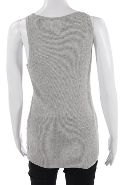 Michael Kors Women Gray Ribbed Tunic Tank Top Round Neck Viscose Size M