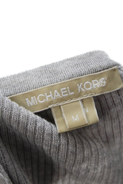 Michael Kors Women Gray Ribbed Tunic Tank Top Round Neck Viscose Size M