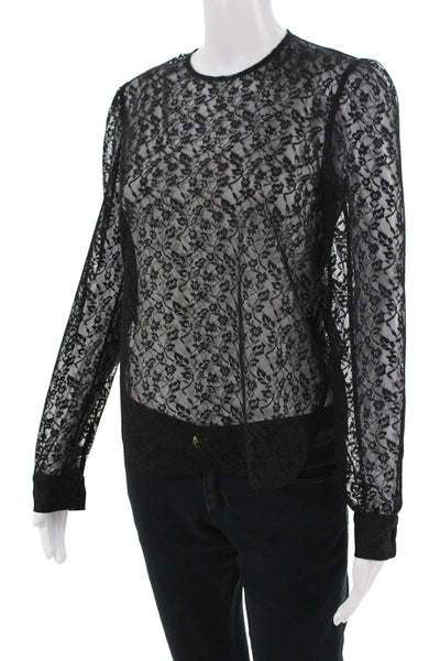 Black Iris Women Black Floral Crew Neck Long Sleeve Blouse Size 2