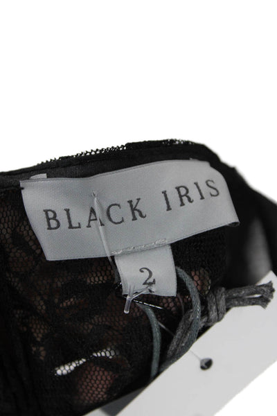Black Iris Women Black Floral Crew Neck Long Sleeve Blouse Size 2