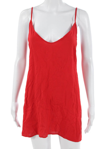 Designer Women Red Slip Dress V-Neck Sleeveless Above Knee Polyester Size XS