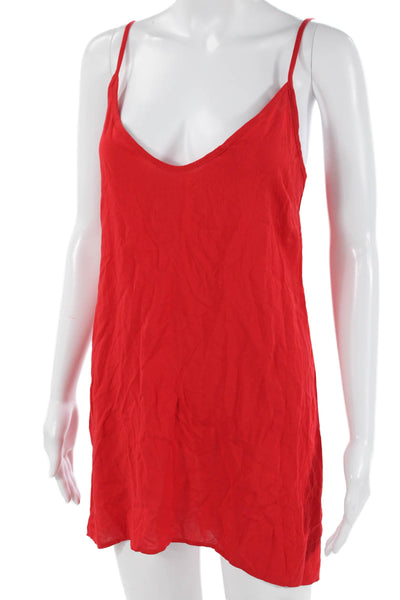 Designer Women Red Slip Dress V-Neck Sleeveless Above Knee Polyester Size XS