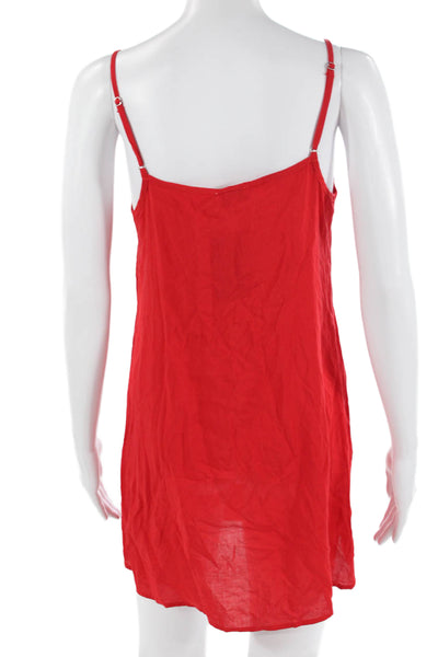 Designer Women Red Slip Dress V-Neck Sleeveless Above Knee Polyester Size XS