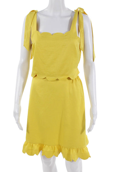 Adelyn Rae Women Sundress Yellow Square Neck Tie Above Knee Size M