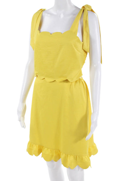 Adelyn Rae Women Sundress Yellow Square Neck Tie Above Knee Size M