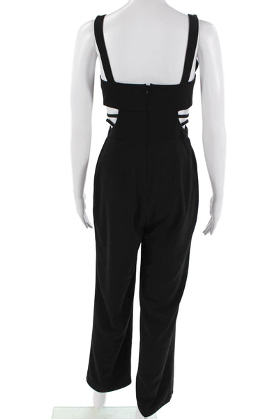 Adelyn Rae Women Sleeveless V-Neck Black Cutout Jumpsuit Size XS