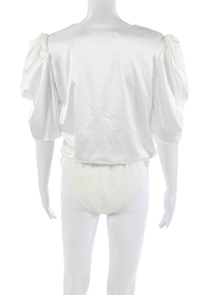 Adelyn Rae Women Bodysuit White V-Neck Short Sleeve Polyester Size M