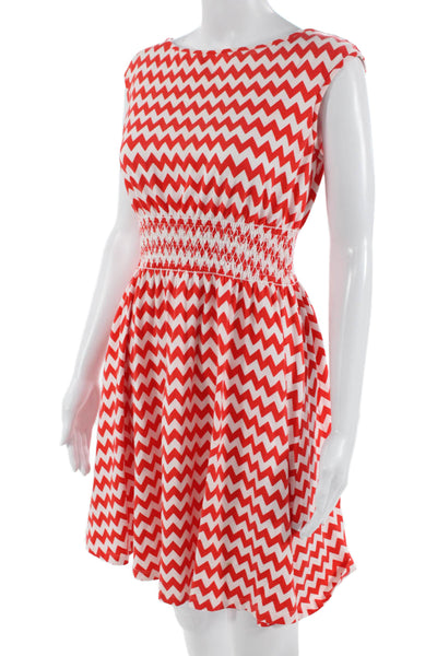 Kate Spade Women Fit & Flare Sundress Red Geometric Button Front Short Size XS