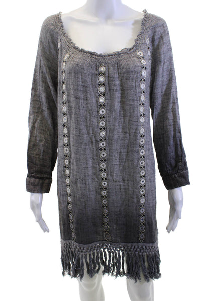Muche Et Muchette Women Kaftan Dress Dark Gray Herringbone Cotton Size One Size