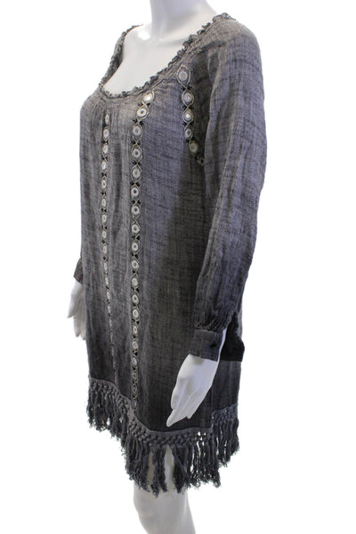 Muche Et Muchette Women Kaftan Dress Dark Gray Herringbone Cotton Size One Size