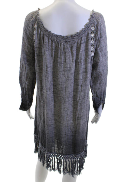 Muche Et Muchette Women Kaftan Dress Dark Gray Herringbone Cotton Size One Size