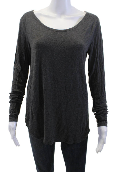 Susana Monaco Women Long Sleeve Basic T-Shirt Dark Gray Rayon/Spandex Size M
