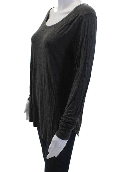 Susana Monaco Women Long Sleeve Basic T-Shirt Dark Gray Rayon/Spandex Size M