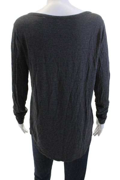 Susana Monaco Women Long Sleeve Basic T-Shirt Dark Gray Rayon/Spandex Size M
