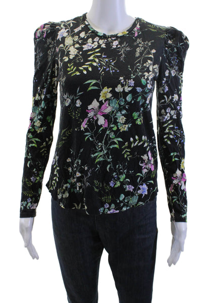 Generation Love Women Floral Black Long Sleeve Crew Neck T-Shirt Size S