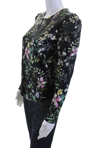Generation Love Women Floral Black Long Sleeve Crew Neck T-Shirt Size S