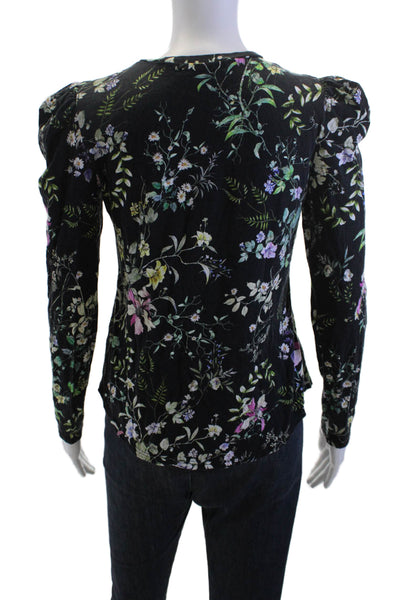 Generation Love Women Floral Black Long Sleeve Crew Neck T-Shirt Size S