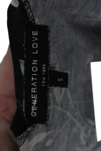 Generation Love Women Floral Black Long Sleeve Crew Neck T-Shirt Size S