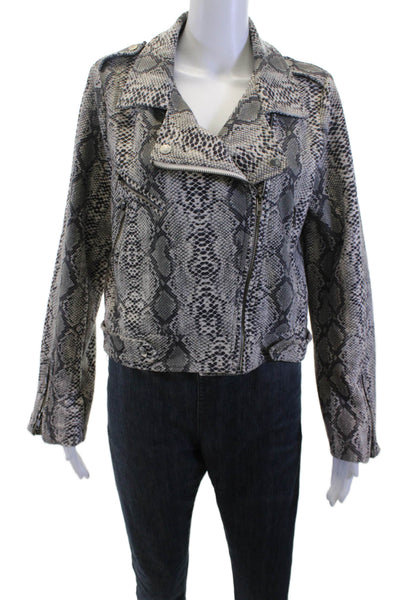 Interstyle Womens Black Animal Print Biker Motorcycle Jacket Collared Size S