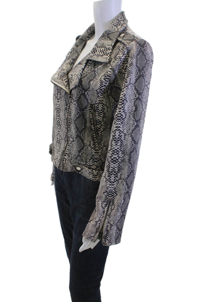 Interstyle Womens Black Animal Print Biker Motorcycle Jacket Collared Size S