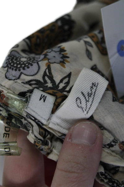 Elan Womens Bohemian Floral Sleeveless Button-Up Blouse Beige Polyester Size M