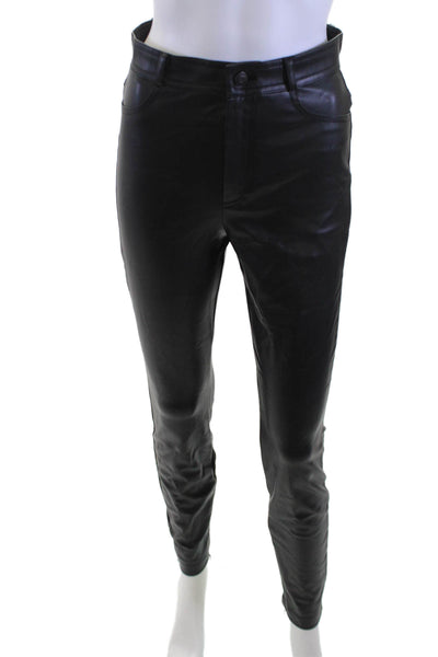 Zara Women Black Biker Jegging Pants Button Closure Size S