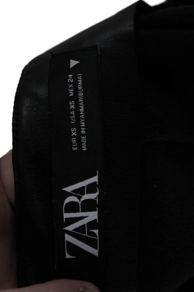 Zara Women Biker Cropped Pants Black Polyurethane Size XS