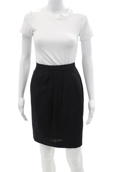 Donna Karan New York Women Pleated Pencil Mini Wool Skirt Black Size 4