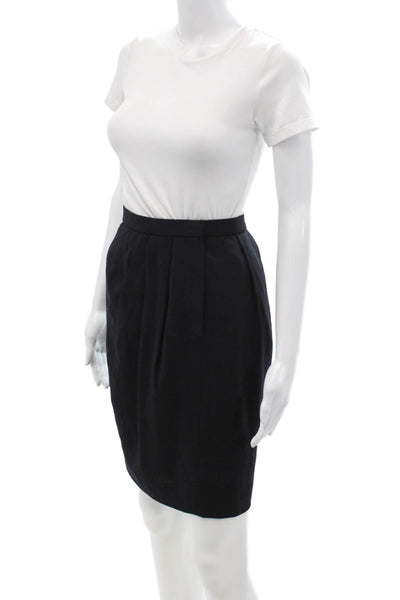 Donna Karan New York Women Pleated Pencil Mini Wool Skirt Black Size 4