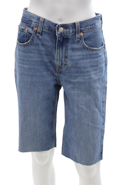 Levis Unisex Bermuda Shorts Blue 100% Cotton Button Closure Size 26