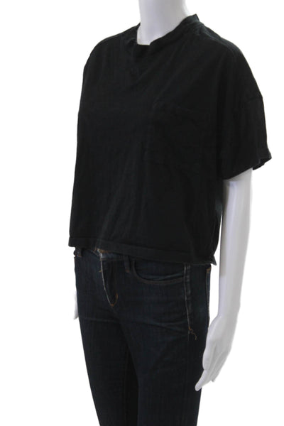Electric & Rose Womens Cropped Black T-Shirt Crew Neck Cotton Grunge Size XS