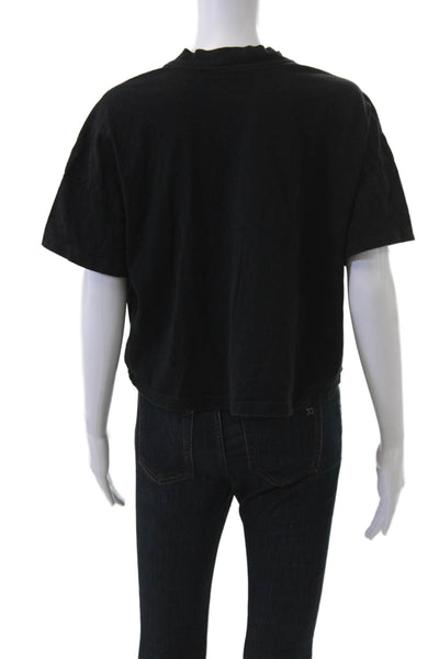 Electric & Rose Womens Cropped Black T-Shirt Crew Neck Cotton Grunge Size XS