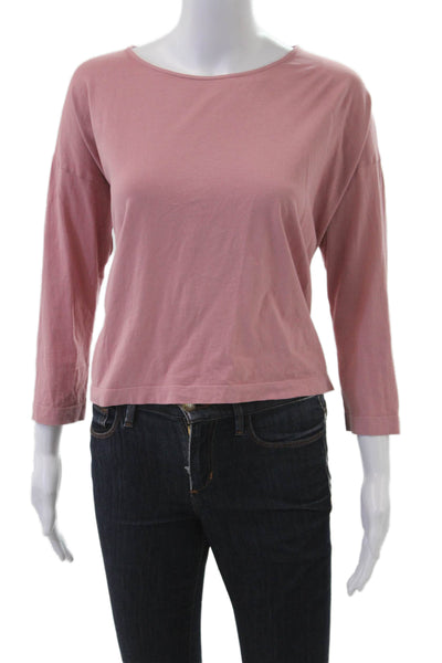 Kondi Womens Cropped T-Shirt 3/4 Sleeve Pink Round Neck Cotton Size S